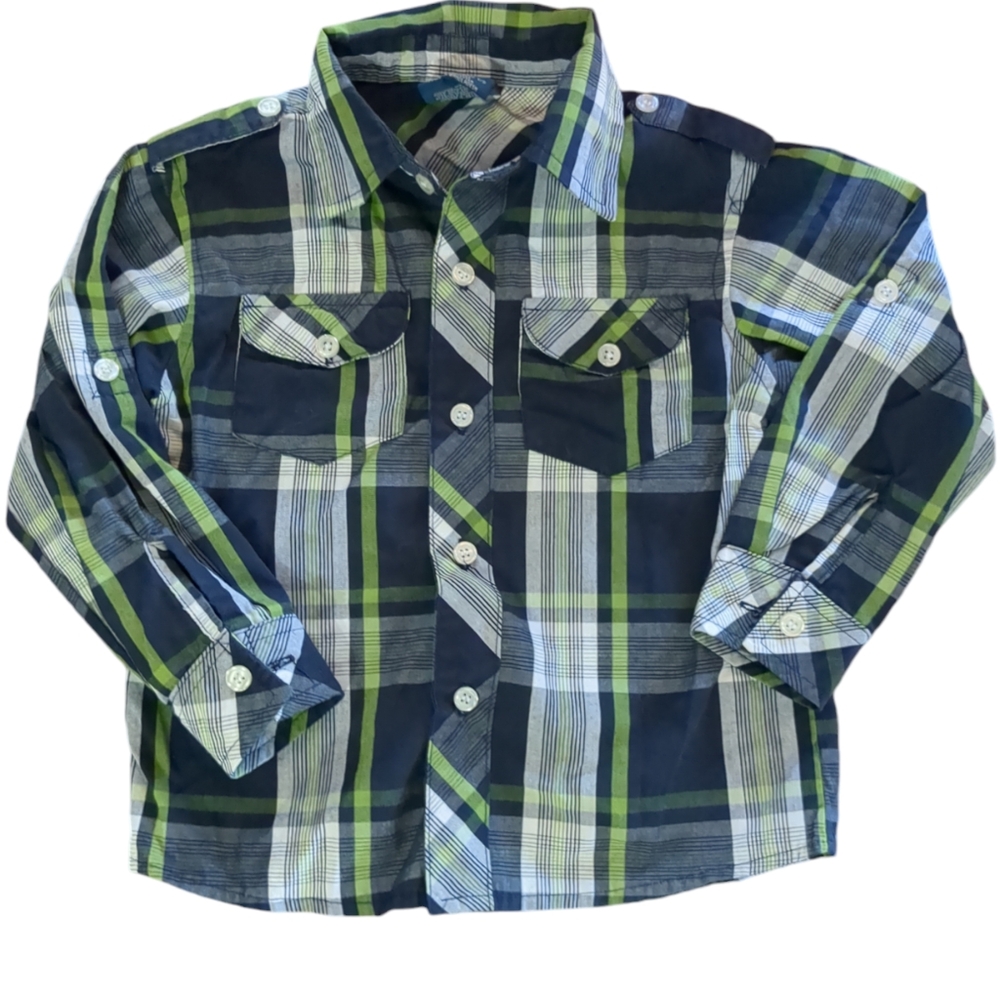 🍁2/$7🍁URBAN EXTREME Navy White Green Plaid Button Down Long Sleeve